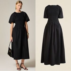 J. Crew Black Midi Dress with Puff Sleeves
